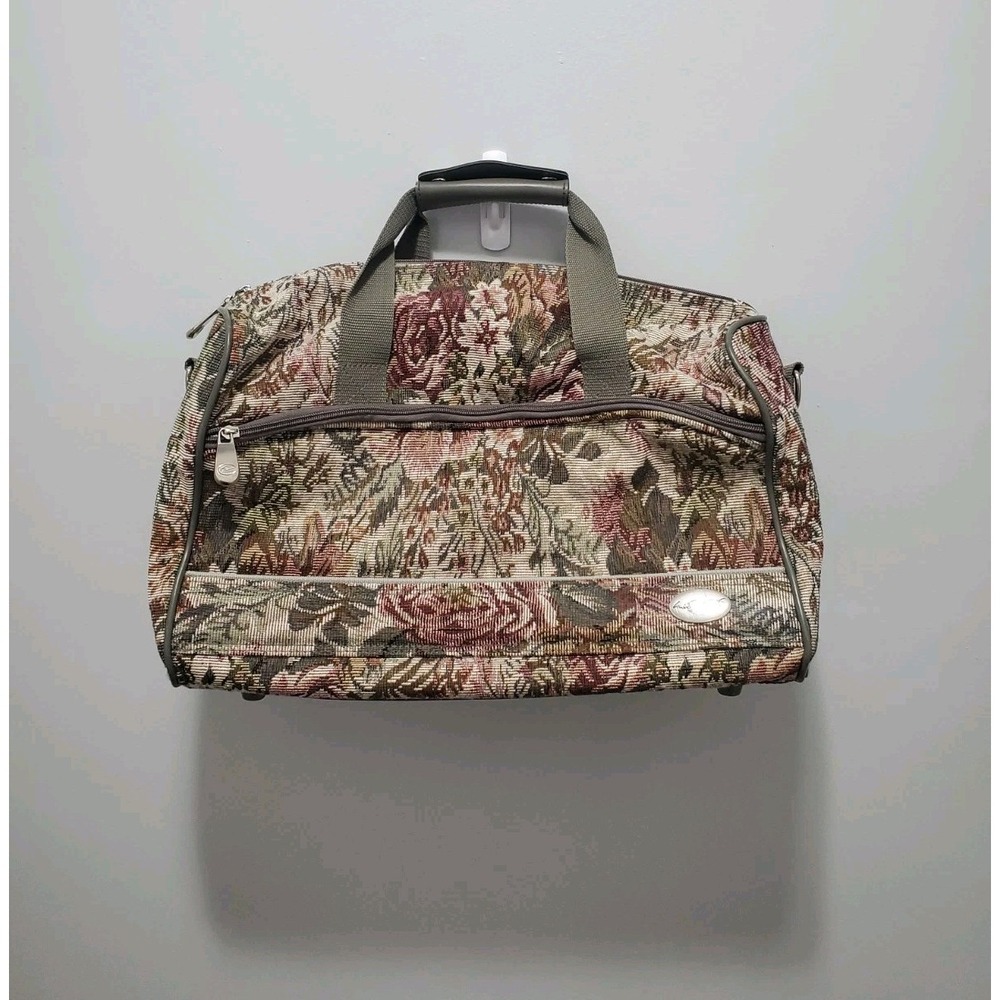 Vintage Gloria Vanderbilt Floral Tapestry Travel Bag Tote Classic Gray Medium
